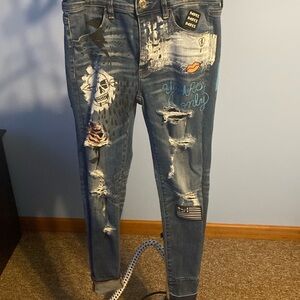 American Eagle Outfitters Blue Skinny Jeans with Distressed Details EUC